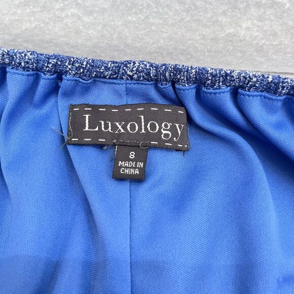 Luxology boho shift puff bell sleeve rayon polyester blue women dress sz 8 - Picture 9 of 11